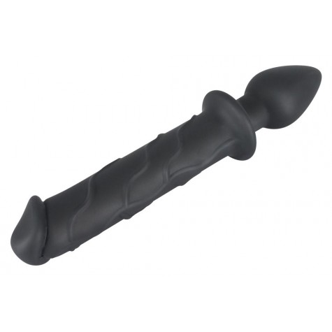 Черный двусторонний стимулятор Dildo & Plug - 22,8 см.