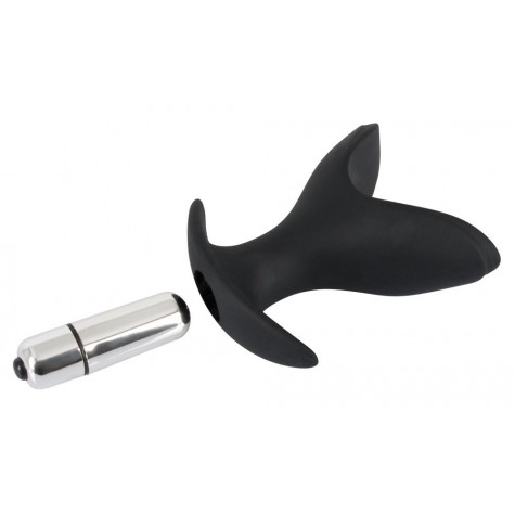 Чёрная анальная V-образная пробка Black Velvets Vibrating Anchor Plug с вибрацией - 10,3 см.