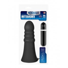 Большой чёрный анальный вибратор MENZSTUFF VIBRATING BUTTCRASHER RIBBED - 20 см.