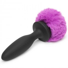 Черная анальная вибропробка Rechargeable Vibrating Bunny Tail Butt Plug Medium - 12 см.